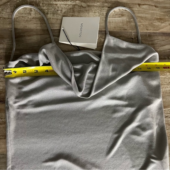 GOLDSIGN Metallic Milo Cowl Neck Cami Top SZ XSmall Silver Low Back Holiday NWT - Picture 7 of 11